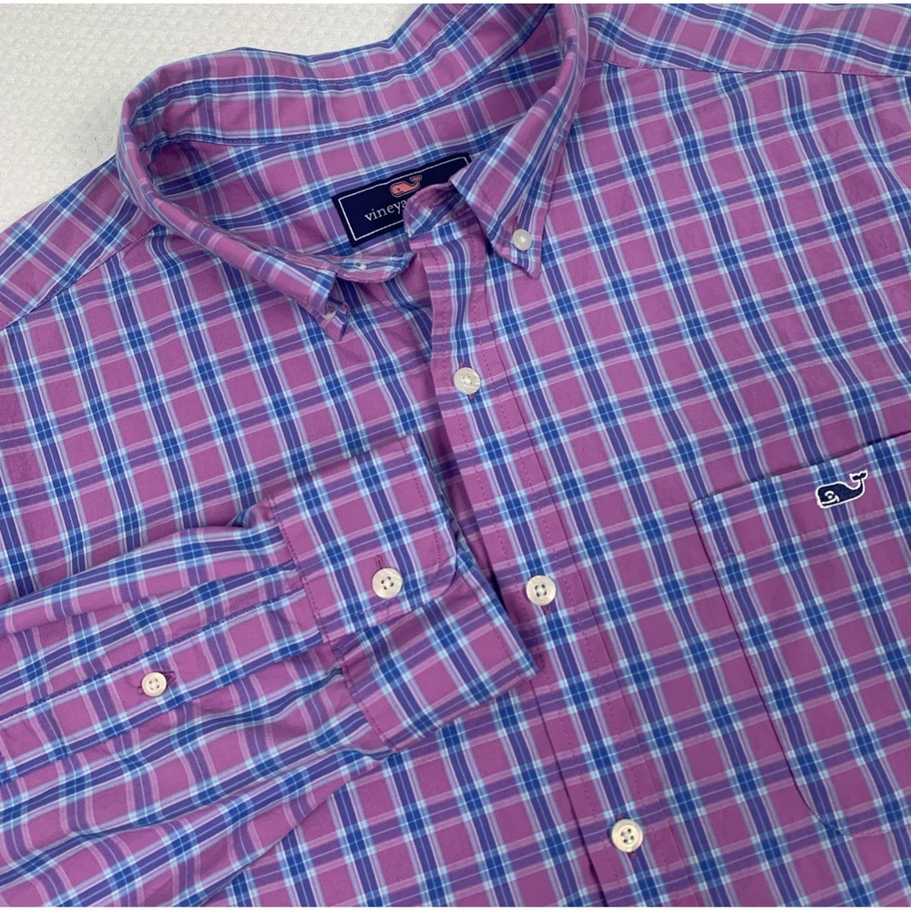 Vineyard Vines Men's Long Sleeve Button-Down Tucker Shirt XL Pink Blue Plaid